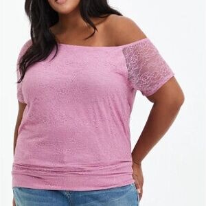 Torrid Mauve Off Shoulder Lined Lace Tee